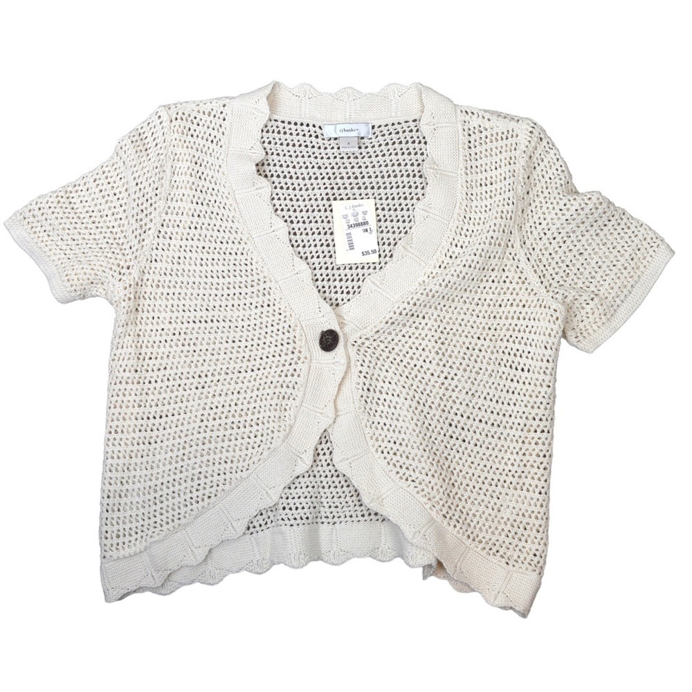 NWT CJ Banks 1 Button Open Knit Scalloped Hem Cardigan, Size X (14)